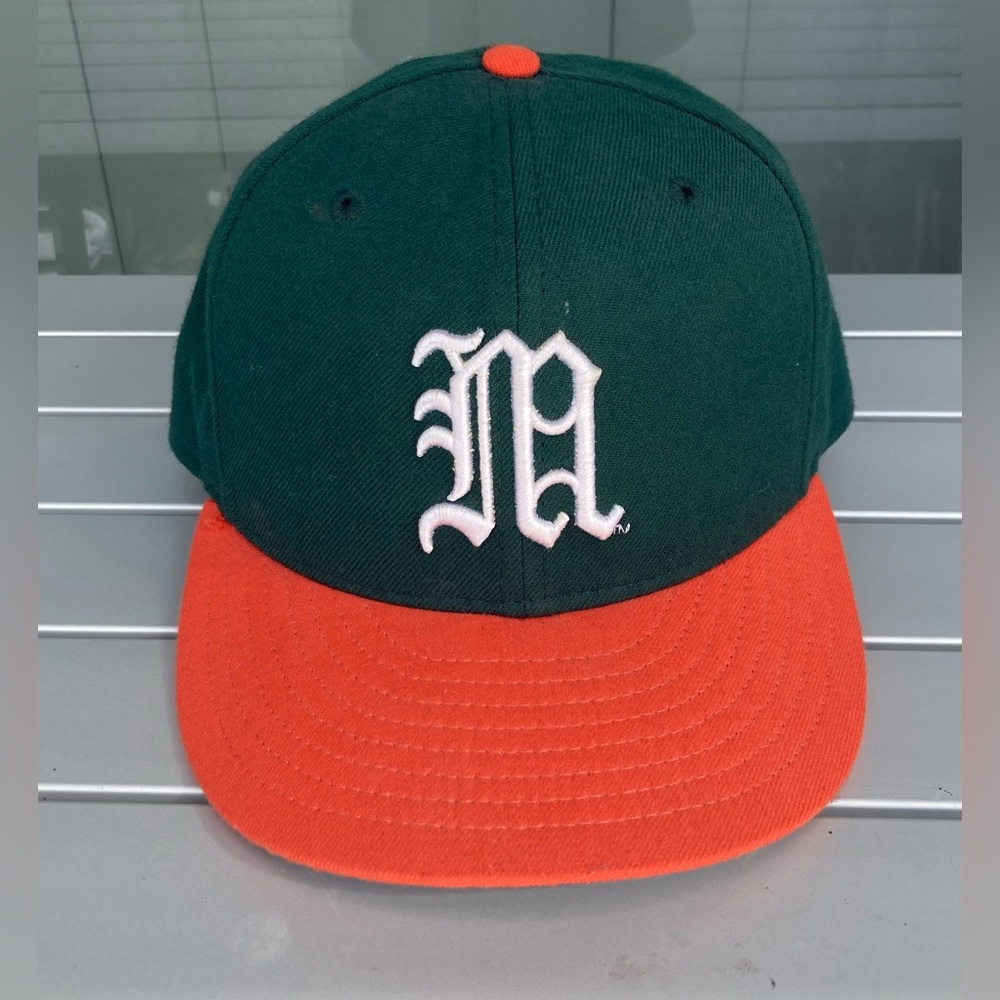 Vintage New Era 59FIFTY Fitted Hat 7-3/8 Miami Hurricanes 100% Wool MADE IN USA